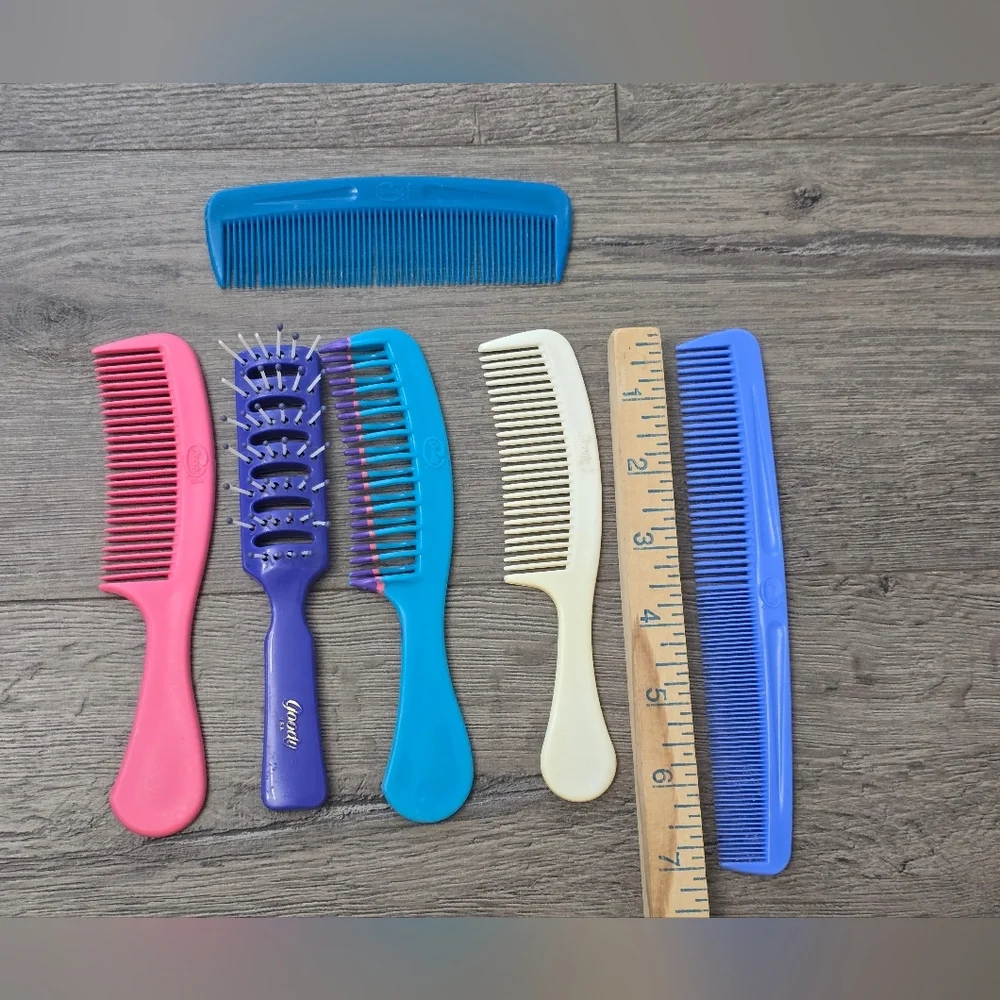 1980's Retro Goody Lot Of 6 Plastic Comb And Brush Vintage Durable